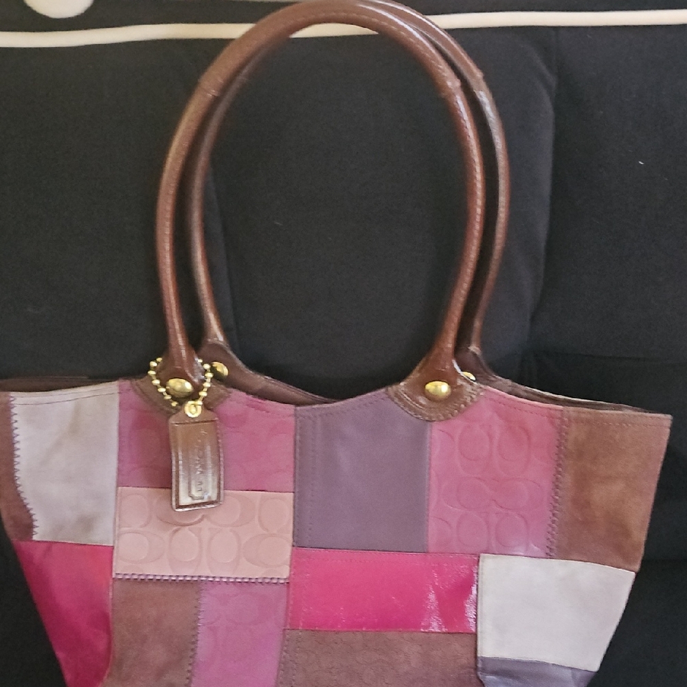 Coach Patchwork Tote in Purple and Brown